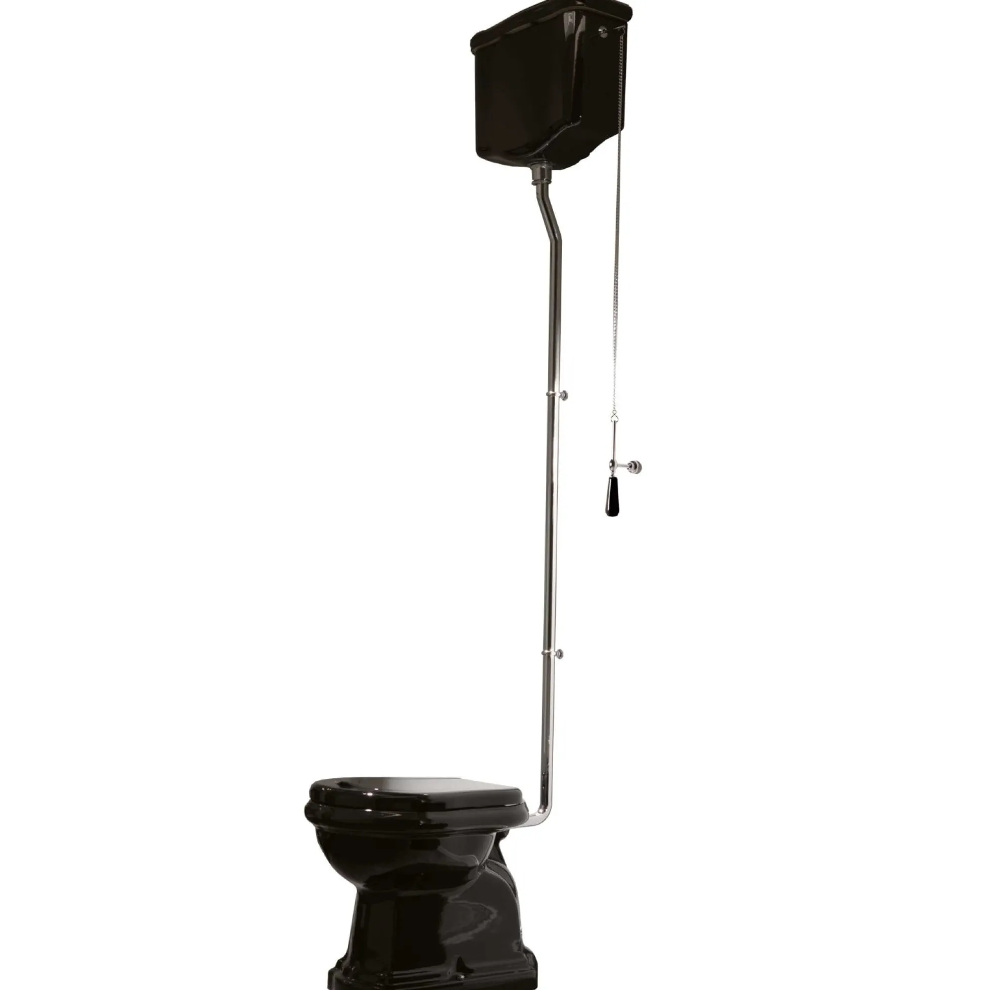 Lavabo Retro HIGH toilet, S-lås, krom rør, blank sort