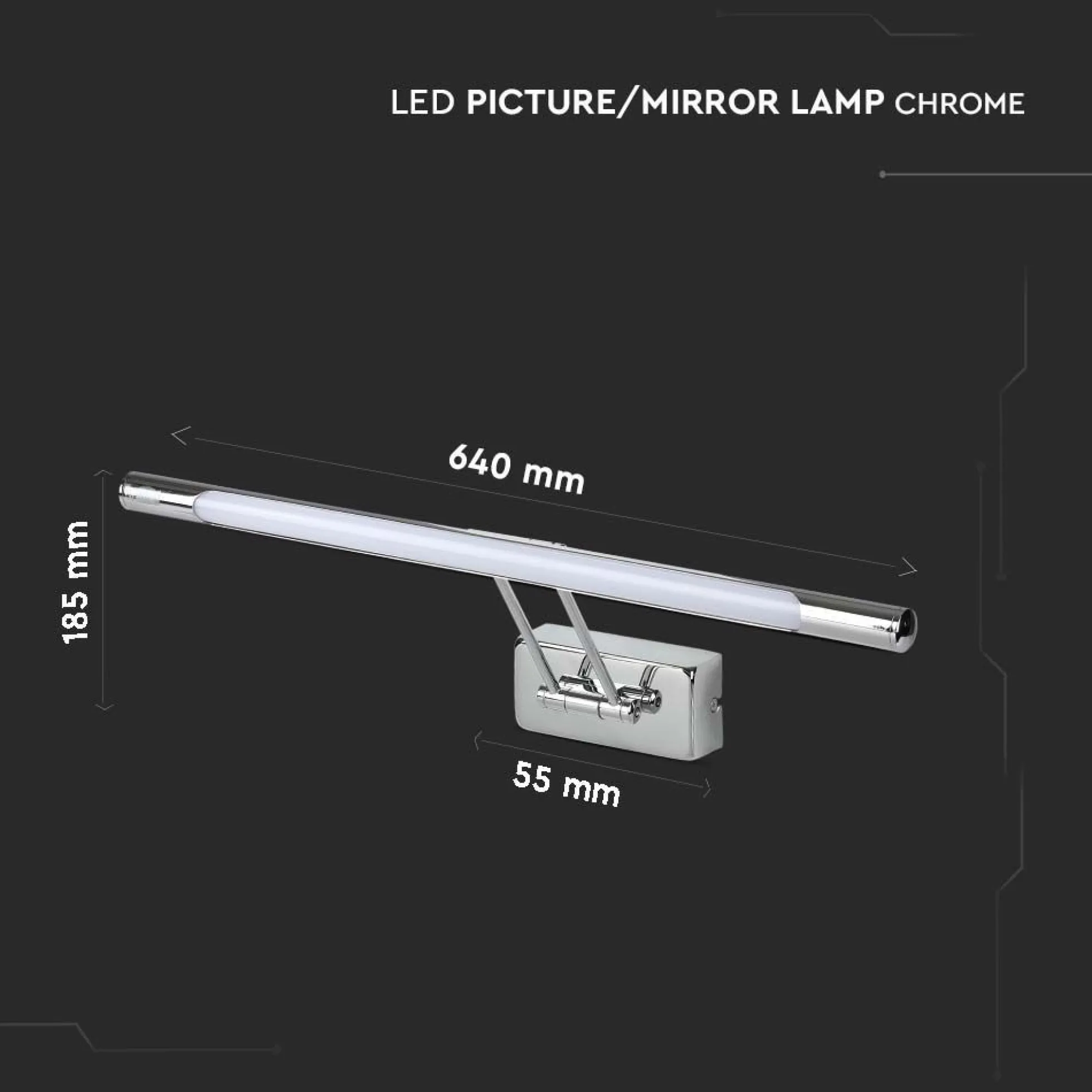 LED billede-/spejllampe, krom, 3000K, Ø640mm, 13W - V-Tac Pro Serie