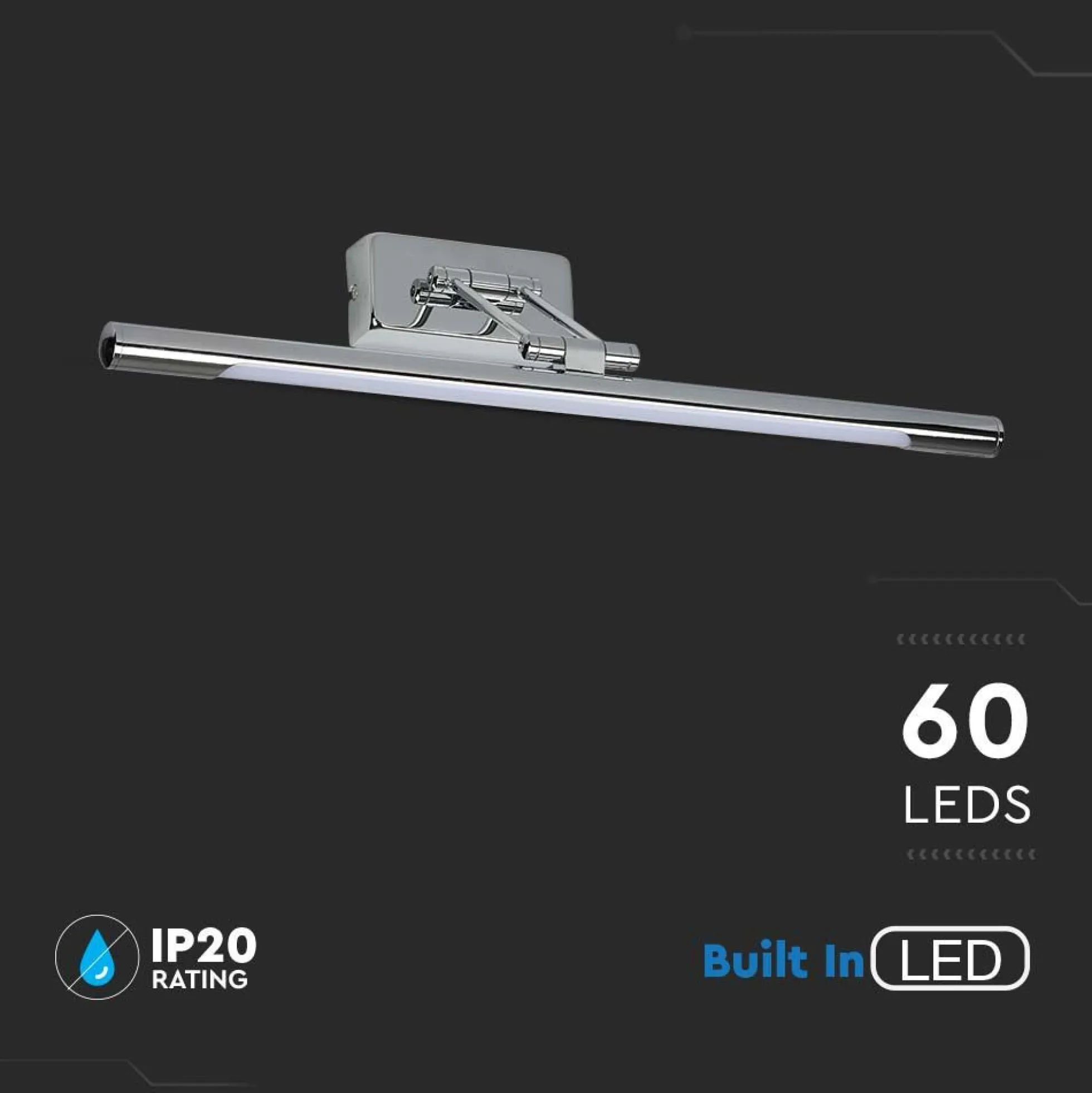 LED billede-/spejllampe, krom, 3000K, Ø640mm, 13W - V-Tac Pro Serie