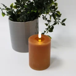 LED bloklys, 10 cm, Ø7,5 cm, fjernbetjening, brun