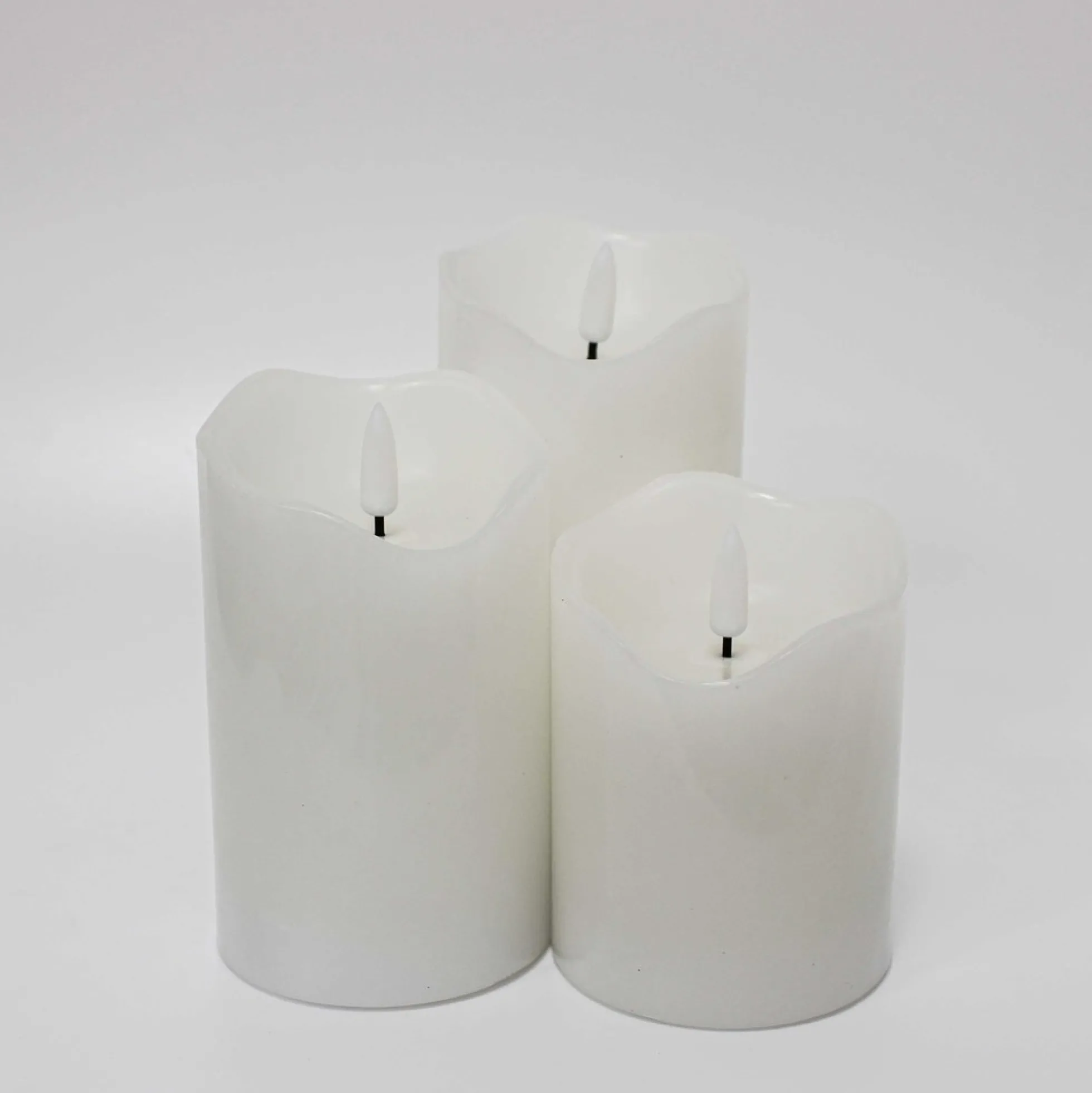 LED bloklys med flammeeffekt, hvid, 10/12,5/15 cm, fjernbetjening, timer, ægte stearin