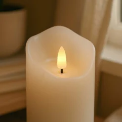 LED bloklys med flammeeffekt, hvid, 10/12,5/15 cm, fjernbetjening, timer, ægte stearin