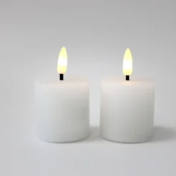LED bloklys med flammeeffekt, hvid, 2 stk, ægte stearin, 5x5 cm