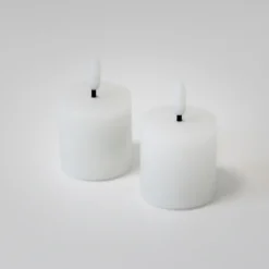 LED bloklys med flammeeffekt, hvid, 2 stk, ægte stearin, 5x5 cm