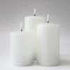 LED bloklys med flammeeffekt, hvid - 3 stk, inkl. fjernbetjening og timer, 10/12,5/15 cm høj, Ø7,5 cm, ægte stearin