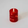 LED bloklys med lyskæde, flammeeffekt, rød stearin, 10 cm høj, Ø7,5 cm, fjernbetjening