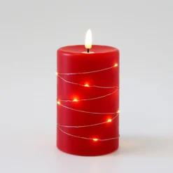 LED bloklys med lyskæde og flammeeffekt, 12,5 cm høj, rød