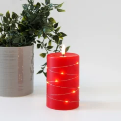 LED bloklys med lyskæde og flammeeffekt, 12,5 cm høj, rød