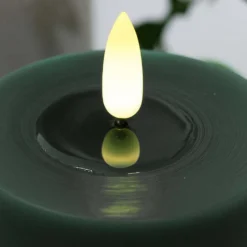 LED bloklys med smelte-look og flammeeffekt, 10 cm høj, fjernbetjening, ægte stearin, dyb grøn