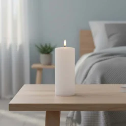 LED bloklys med smelte-look og flammeeffekt, 17,5 cm, inkl. fjernbetjening, timer og ægte stearin