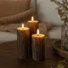 LED bloklys sæt med træ-look, smelteeffekt og fjernbetjening, Ø5,5 cm, 10/12,5/15 cm