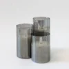 LED bloklys sæt, røgfarvet glas, flammeeffekt, 3 stk, 10/12,5/15 cm, inkl. fjernbetjening og timer, ægte stearin