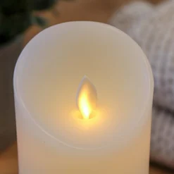 LED bloklys XL, 3 stk, Ø10 cm, 17,5/22,5/30 cm høj, bevægelig flamme, hvid - Inkl. fjernbetjening og timer, ægte stearin
