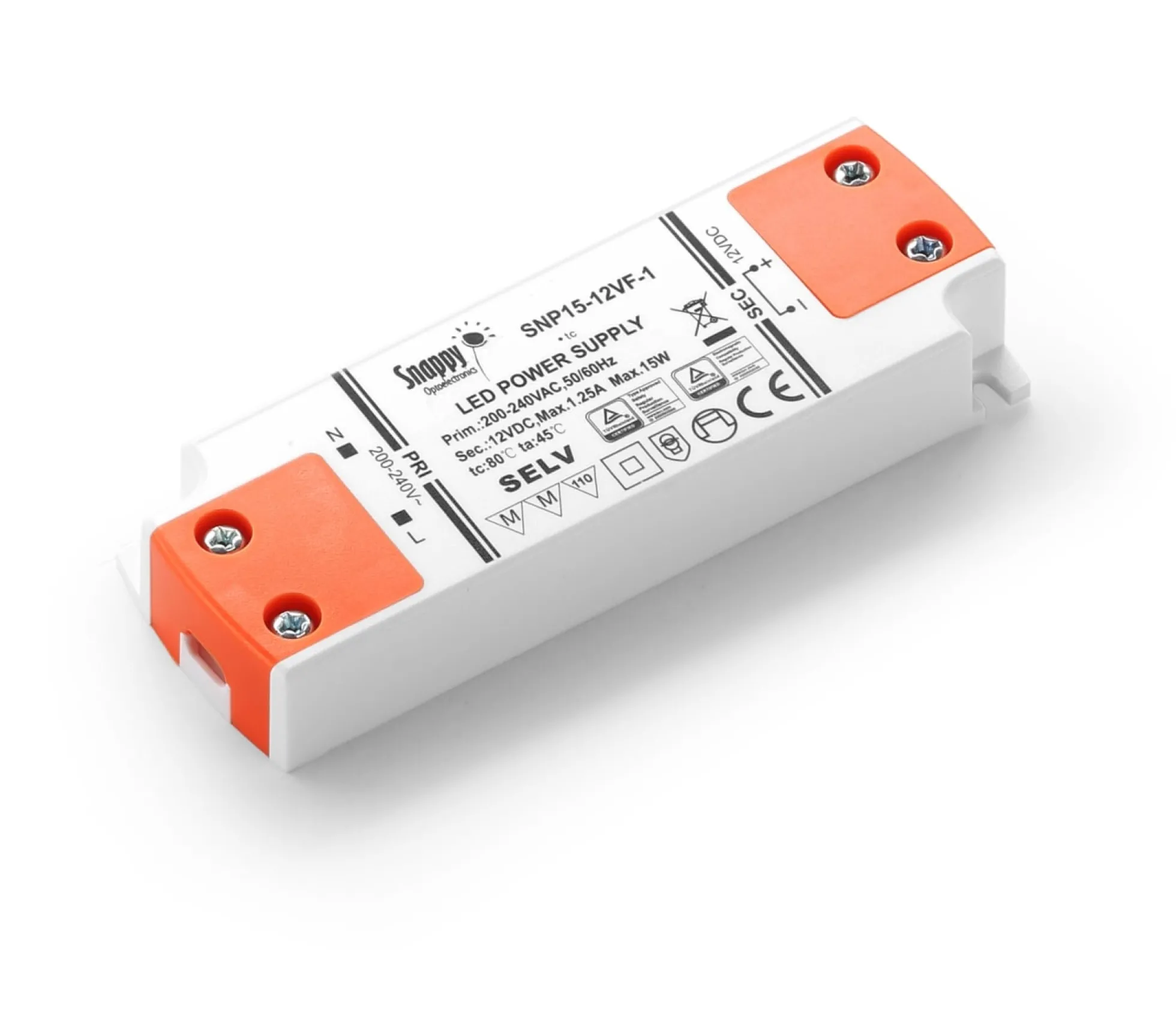 LED driver Snappy SE-15-12VF, 15W, 12V DC, 16 mm, 103 mm, hvid