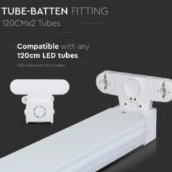 LED grundarmatur til 2 x T8 LED-rør, indendørs, 230V, IP20
