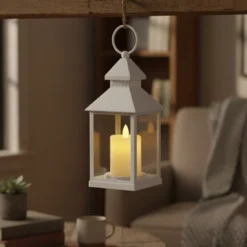 LED lanterne med flammeeffekt, firkantet, hvid, batteri, IP54, 2700K, 100 lumen, 1W, PVC - Ikke dæmpbar