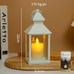 LED lanterne med flammeeffekt, firkantet, hvid, batteri, IP54, 2700K, 100 lumen, 1W, PVC - Ikke dæmpbar