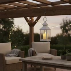 LED lanterne med flammeeffekt, firkantet, hvid, batteri, IP54, 2700K, 100 lumen, 1W, PVC - Ikke dæmpbar