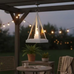LED lanterne, trekantet, hvid, batteri, IP54 indendørs/udendørs, 2700K