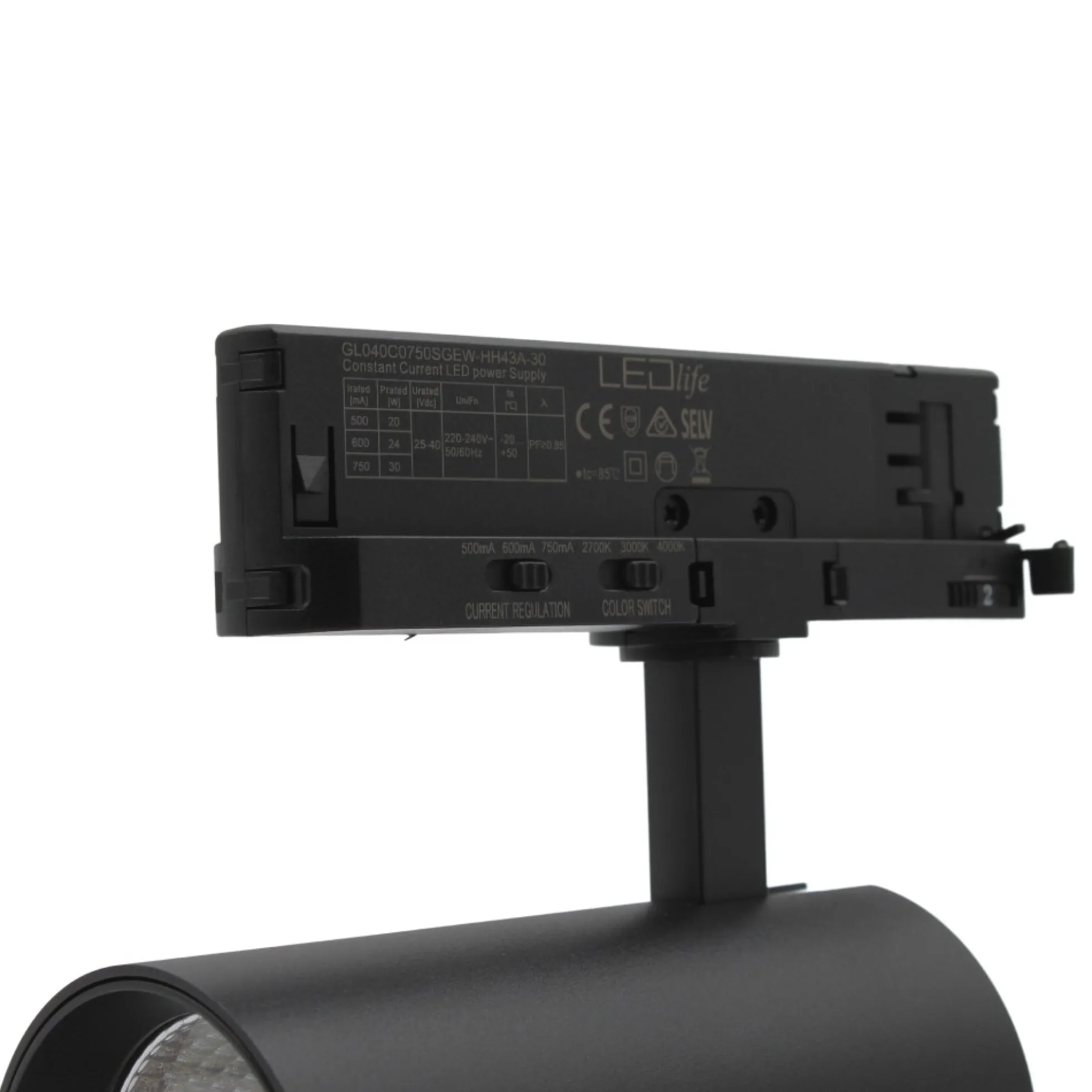 LEDlife CCT justerbar skinnespot 28W, sort - Justerbar CCT + lysstyrke, RA90, 3200lm, Flicker free, 3-faset