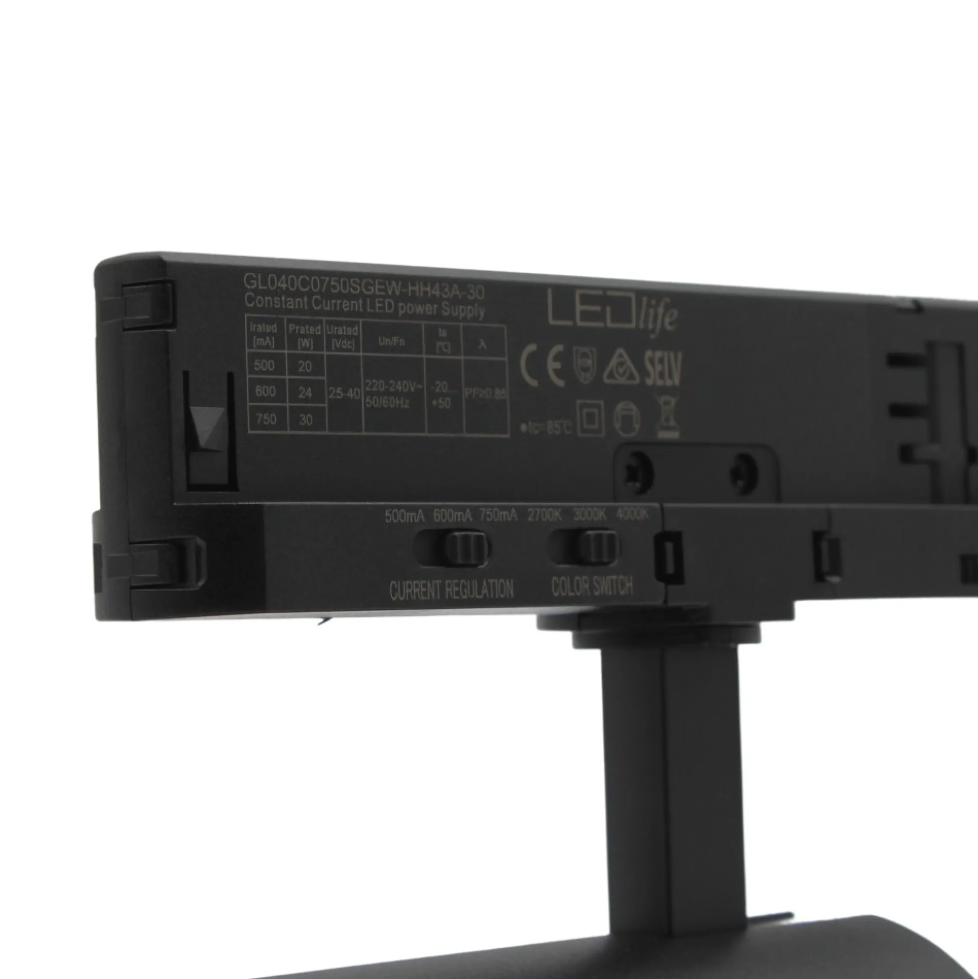 LEDlife CCT justerbar skinnespot 28W, sort - Justerbar CCT + lysstyrke, RA90, 3200lm, Flicker free, 3-faset