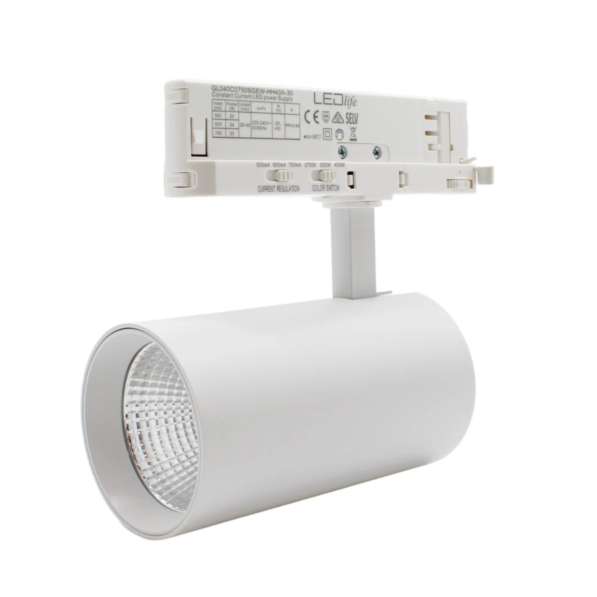 LEDlife CCT justerbar skinnespot 28W, sort - Justerbar CCT + lysstyrke, RA90, 3200lm, Flicker free, 3-faset