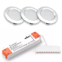 LEDlife Reco68 møbelspot, inkl. strømforsyning, 2,5W LED, erstatter 25W, 12V input, 180lm, RA80 - børstet stål (3-pak)