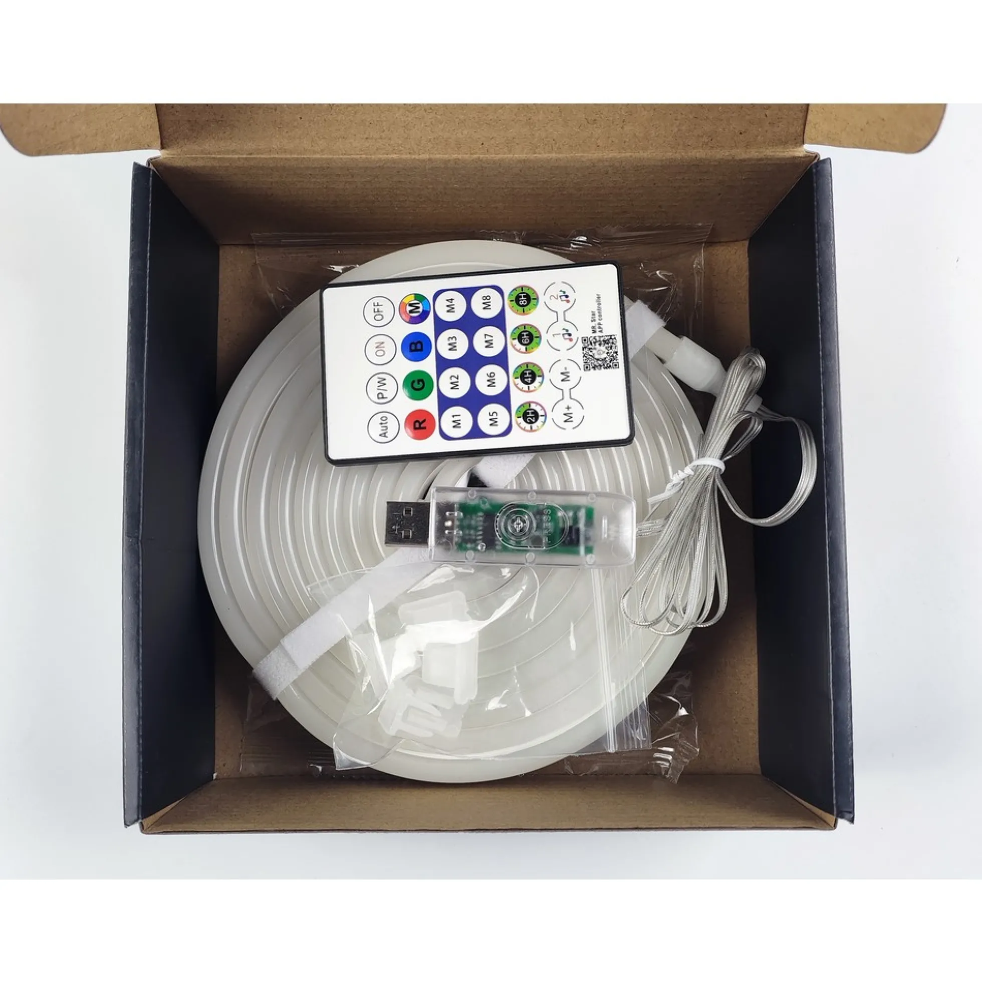 LEDlife RGBIC Neon Flex komplet sæt, Bluetooth app og fjernbetjening, inkl. montage og USB, 3W, 5V - 250 cm