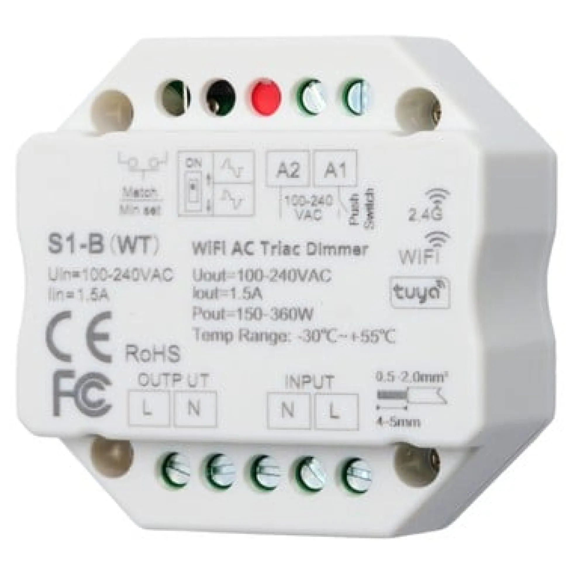 LEDlife rWave indbygningsdæmper - Tuya Smart/Smart Life, RF, push-dim, 200W LED dæmper, til indbygning, 230V