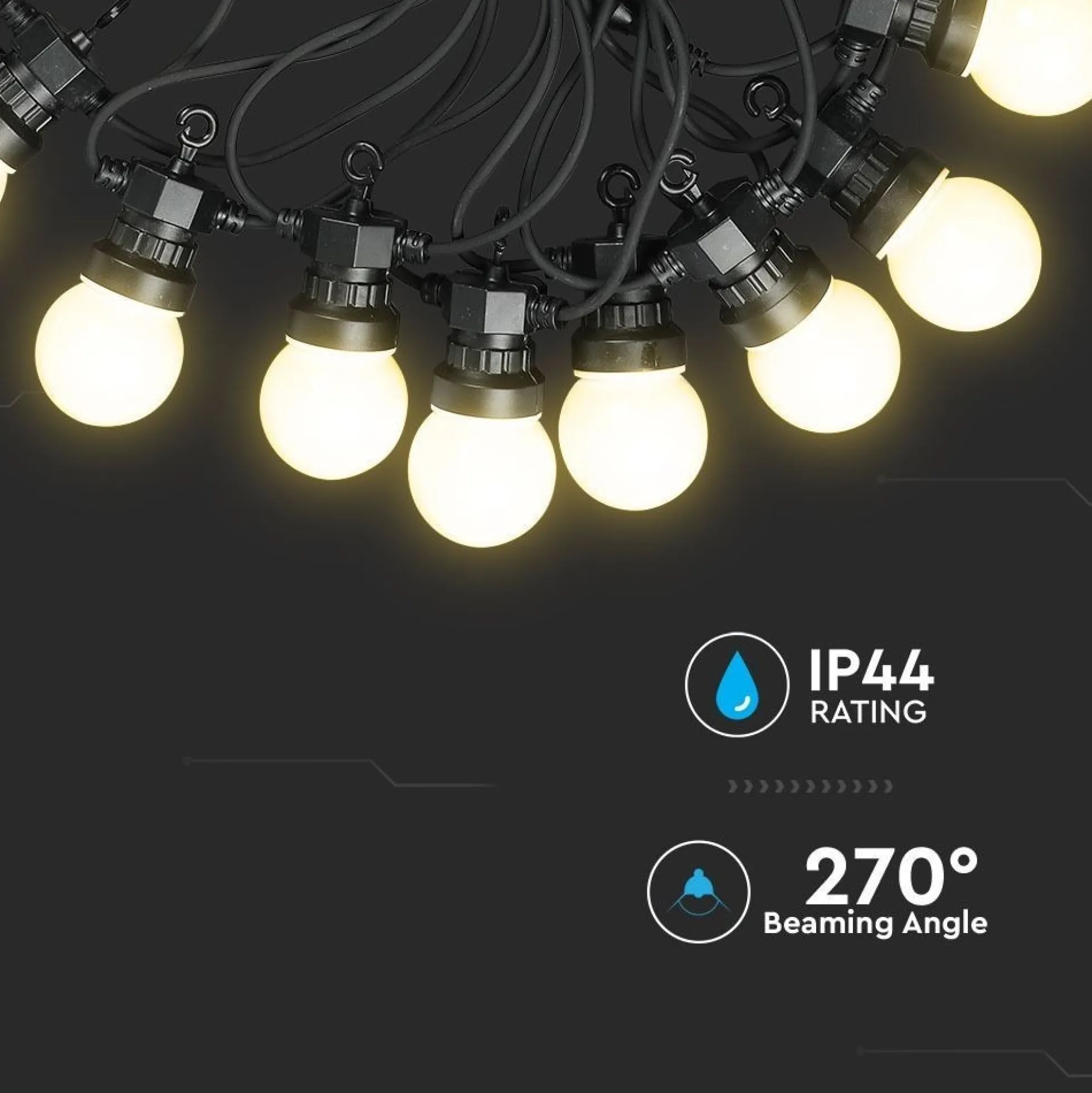 LED lyskæde, 10 pærer, 5 meter, IP44, inkl. lyskilde, 5W, 230V, 300lm