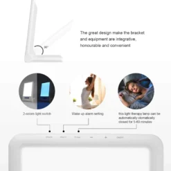 LED lysterapi lampe med timer/alarm, 18W, 10.000 LUX, indbygget batteri (flicker free), hvid/blå