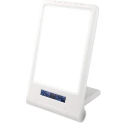 LED lysterapi lampe med timer/alarm, 18W, 10.000 LUX, indbygget batteri (flicker free), hvid/blå