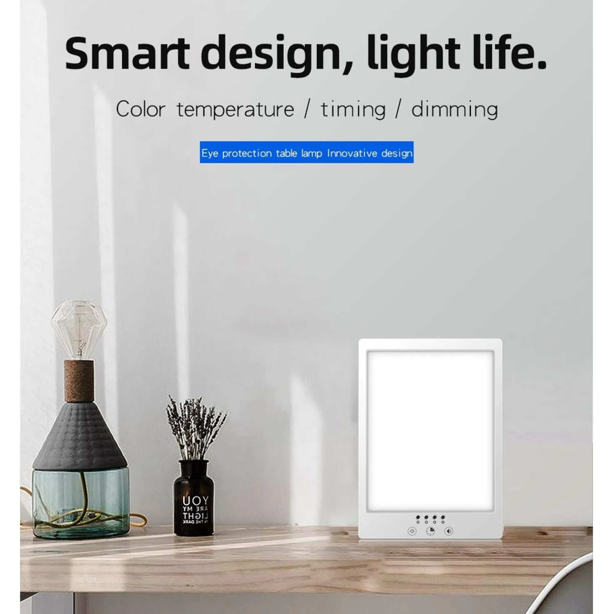 LED lysterapi lampe med timer, 14W, 12.000 LUX, flicker free, hvid