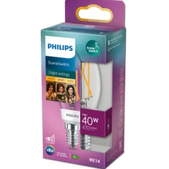 LED pære, E14, SceneSwitch LED Kerte 5/2,5/1W 827-825-822, klar, 2200-2700K - Philips Lighting