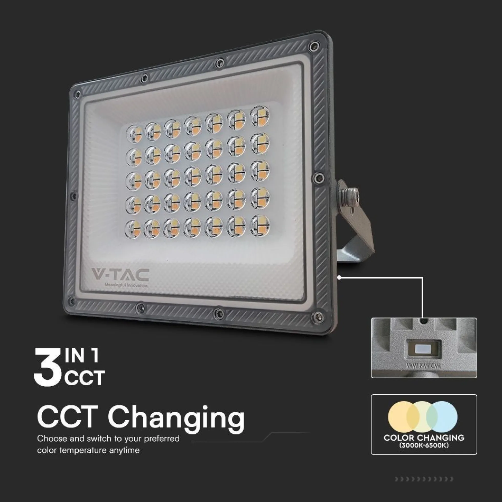 LED projektør, 30W, CCT, 2350 lm, RA80, IP65, 230V, grå - V-Tac