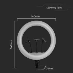 LED ring light med stativ, 55W, Ø44cm, 3 telefonholdere, fjernbetjening, 3200K-5800K, 3-i-1 kulør