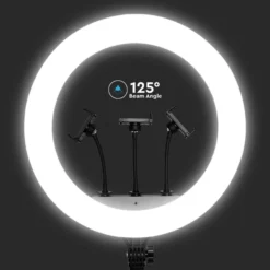 LED ring light med stativ, 55W, Ø44cm, 3 telefonholdere, fjernbetjening, 3200K-5800K, 3-i-1 kulør