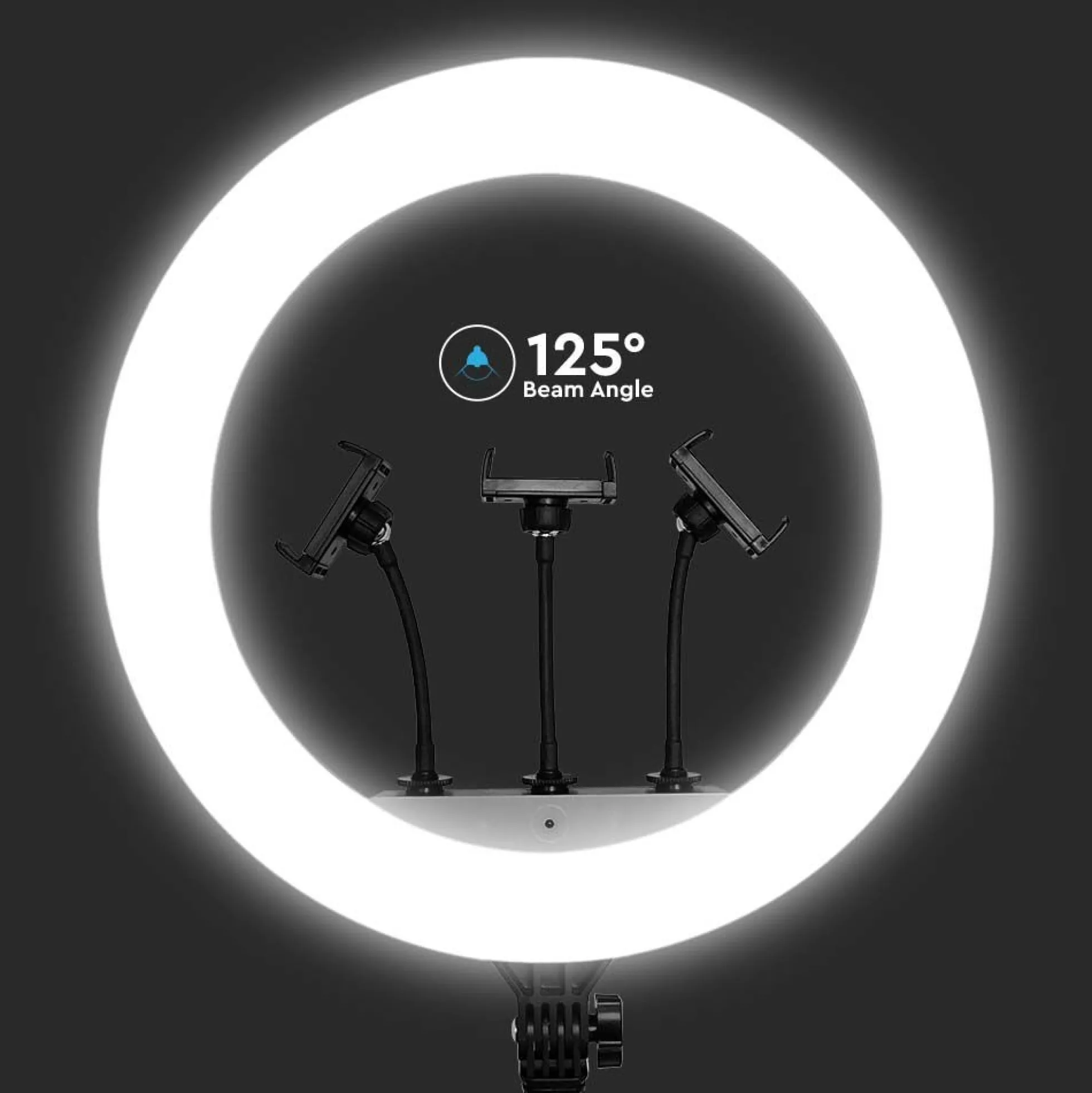 LED ring light med stativ, 55W, Ø44cm, 3 telefonholdere, fjernbetjening, 3200K-5800K, 3-i-1 kulør