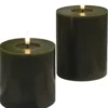 LED vokslys, oliven grøn, 2 pak, med 3D flamme og timer, IP20