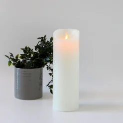 LED XL Bloklys, 30 cm, med flammeeffekt og fjernbetjening, hvid