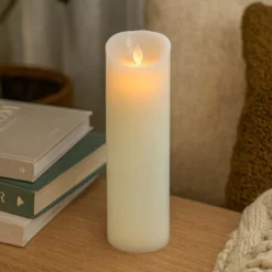LED XL Bloklys, 30 cm, med flammeeffekt og fjernbetjening, hvid