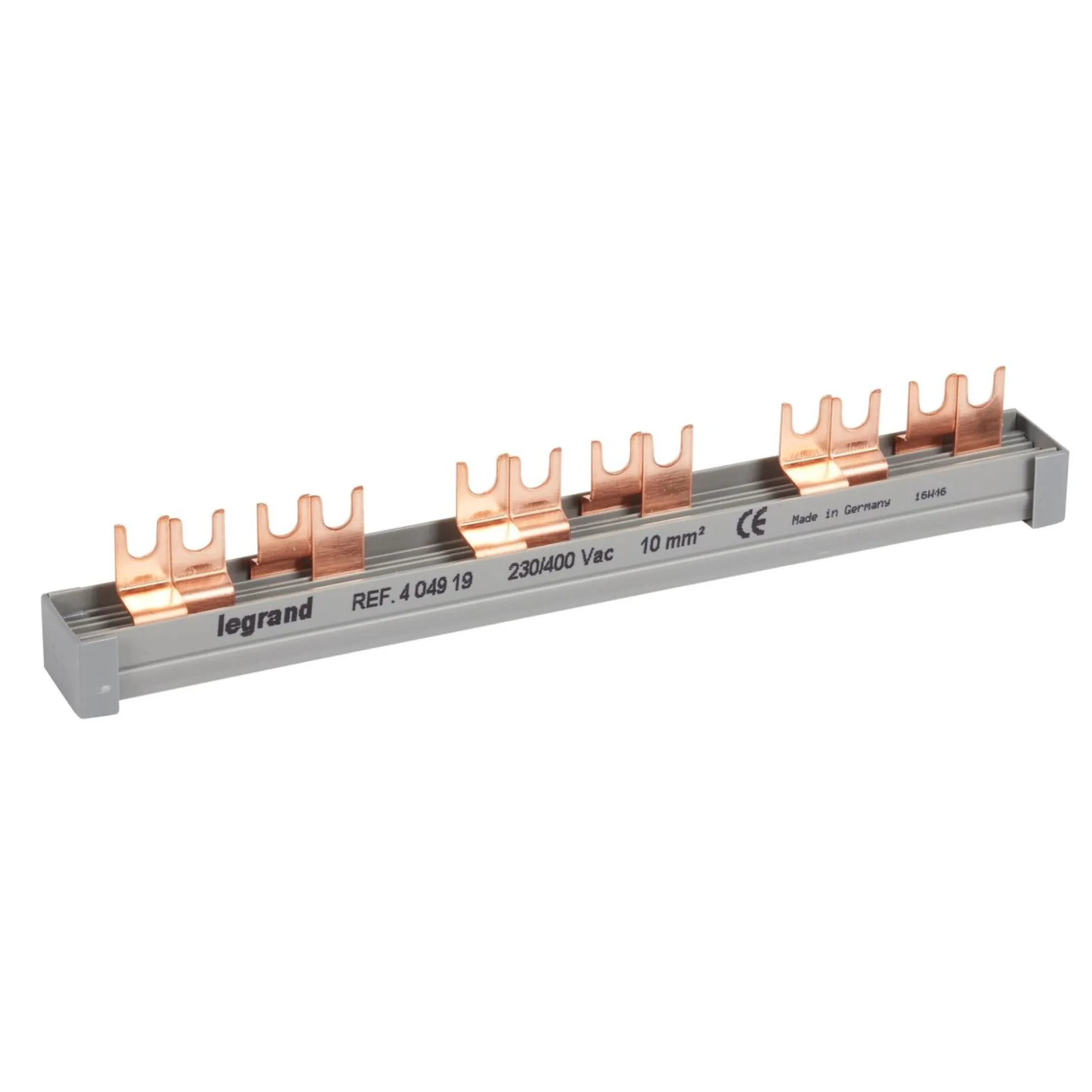 Legrand gaffelsløjfeskinne, 4-polet, 10mm², til 3 komponenter, 21,4 cm længde