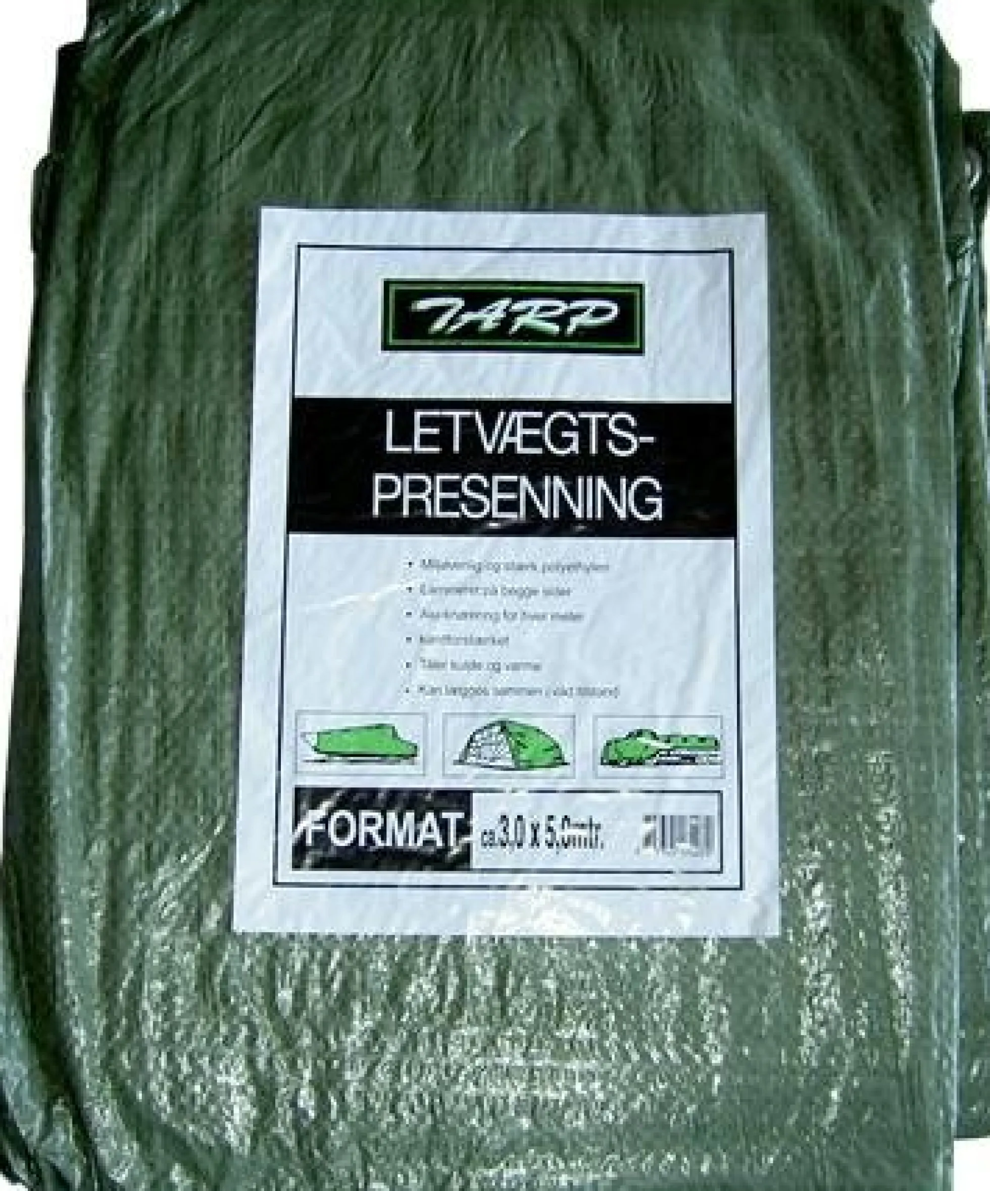 Letvægt presenning, grøn polyethylen, 2,5 x 3,6 meter