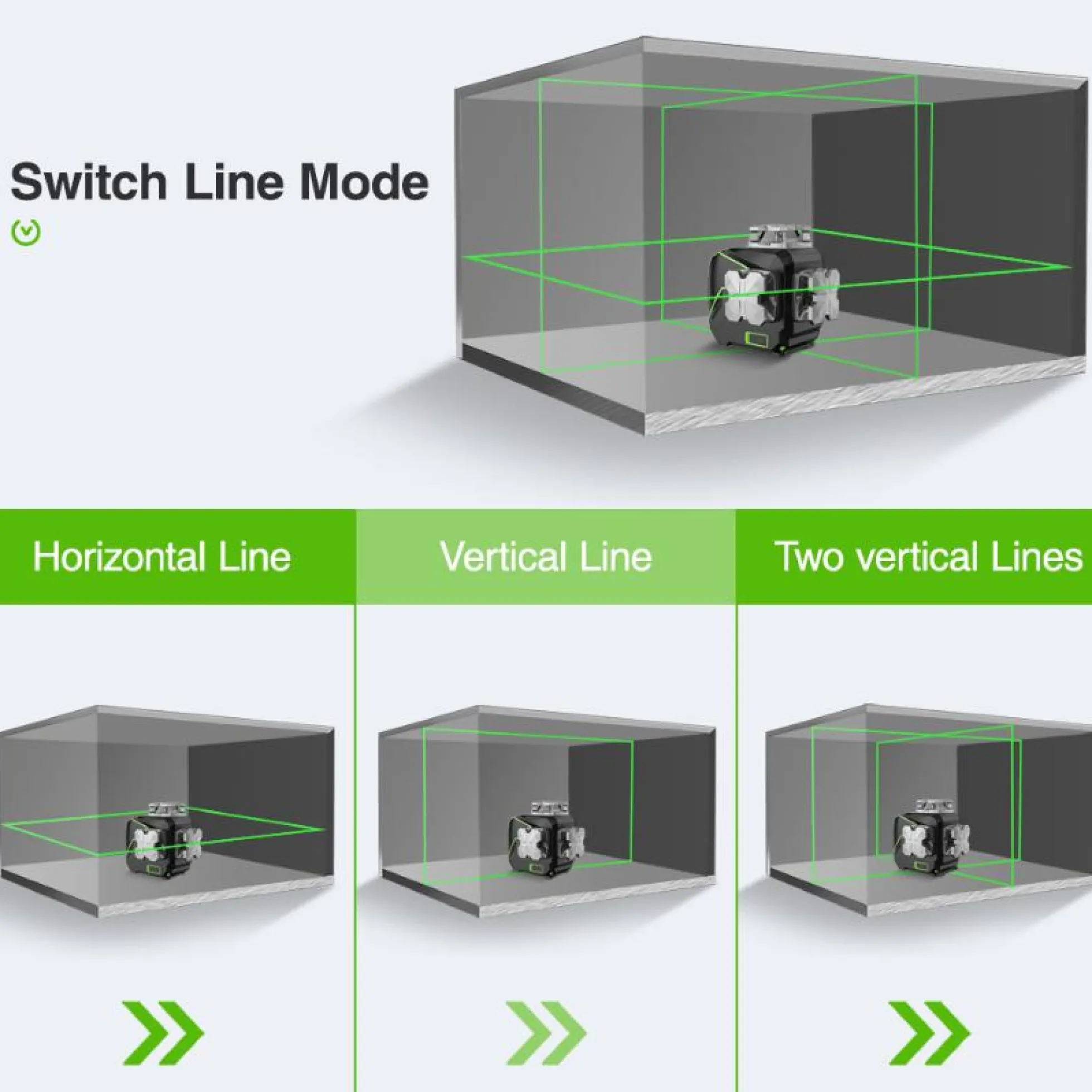 Linjelaser Elma Laser X360-3, grøn, 45m rækkevidde, ±3mm@10m nøjagtighed