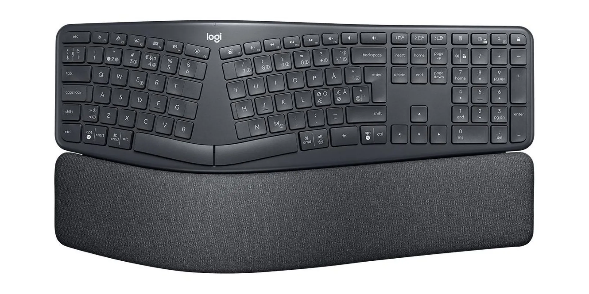Logitech Ergo K860 til erhverv, ergonomisk trådløst tastatur, nordisk layout, grafit