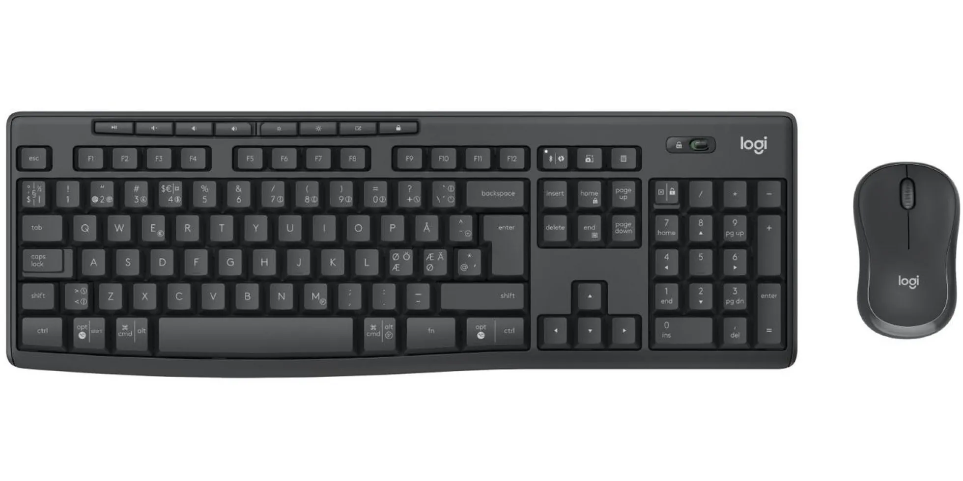 Logitech MK370 Combo til erhverv, trådløst tastatur og mus sæt, nordisk layout, grafit