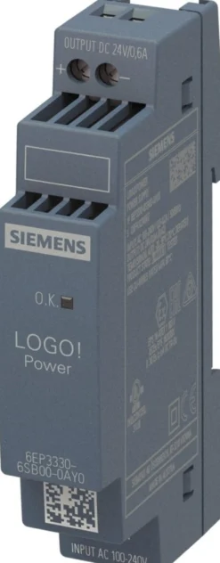 LOGO!Power (Gen 4.): Stabiliseret DIN-skinne strømforsyning, 100-240Vac → 5, 12, 15 eller 24Vdc – Siemens