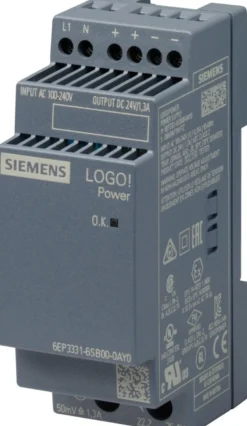LOGO!Power (Gen 4.): Stabiliseret DIN-skinne strømforsyning, 100-240Vac → 5, 12, 15 eller 24Vdc – Siemens