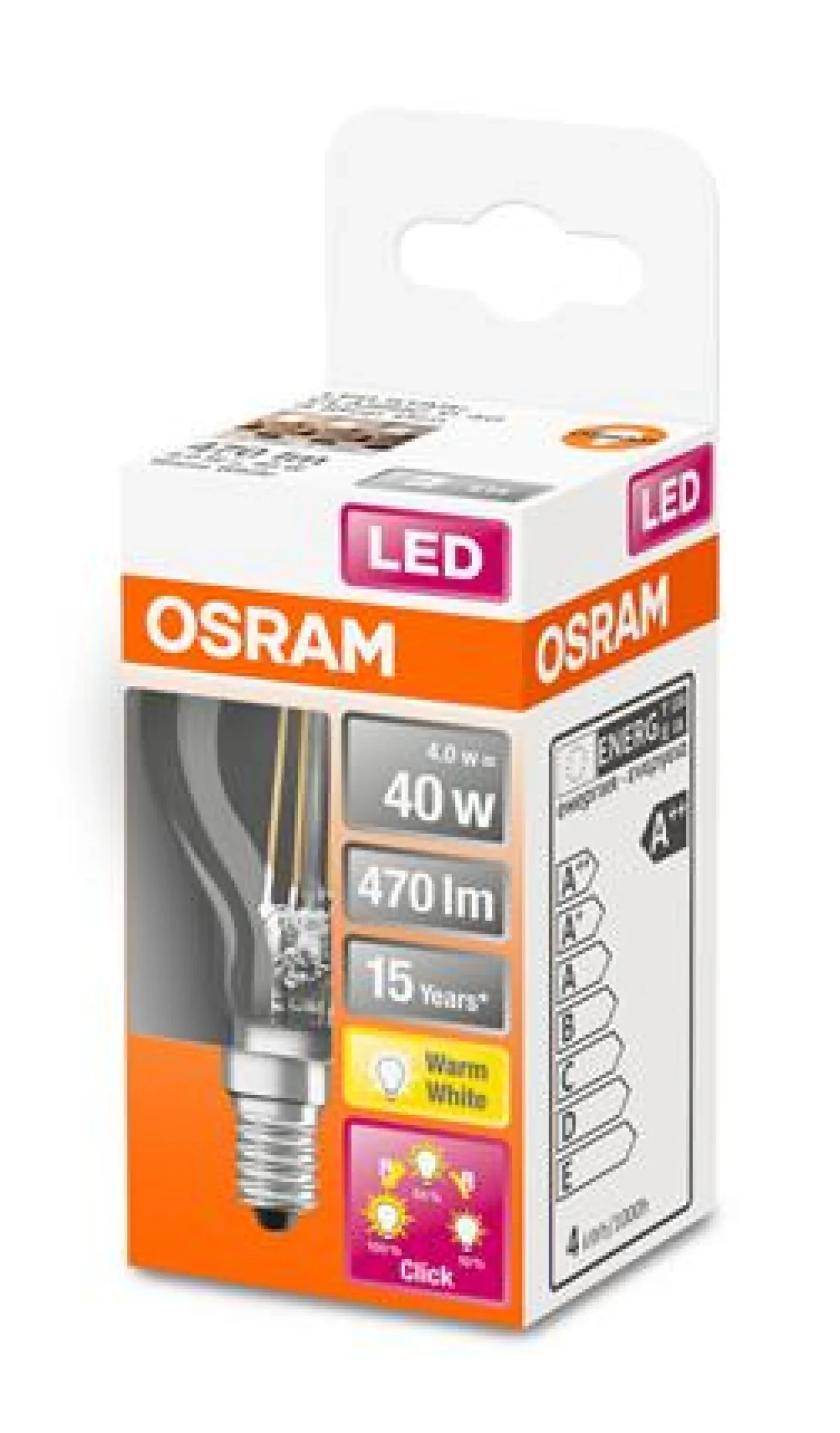 LS+ ClickDIM Krone 4W 827, 470 lumen, E14, filament klar