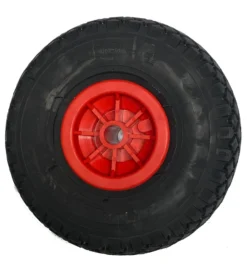 Luftgummihjul 2.10x4, Ø20xNL75, m/dæk 3.00-4 4 LAG K373 (85 x 260) rød plast fælg Byggehøjde: 260 mm